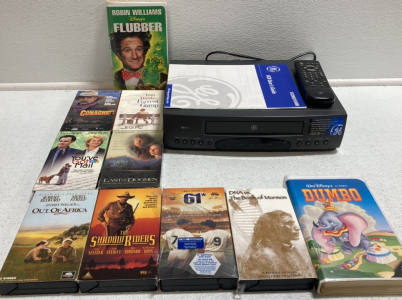 GE VCR, (10) Assorted VHS Movie