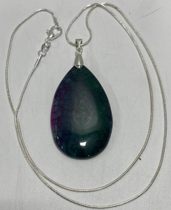 (1) 71.60ct Rainbow Dragon Veins Agate Teardrop .925 Necklace