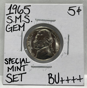 (1) 1965 Gem BU++++ SMS Jefferson Nickel Carded