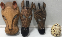 (3) Wooden Safari Masks, Wooden Nesting Eggs