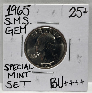 (1) 1965 Gem BU+++ SMS Washington Quarter Carded