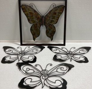 (3) Matching Black Metal Butterflies, (1) Square Metal Butterfly