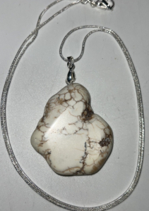 (1) White Turquoise Freeform Slice Gemstone W/ .925 Necklace