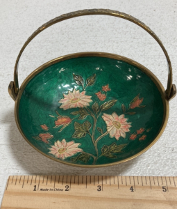 Brass and Cloisonné Green Dish