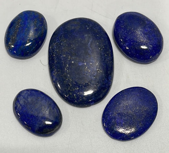 (3) Lapis Lazuli Oval Cut And Polished Cabochon Gemstones… 110.00ct, 53.00ct, 38.80ct, 28.75ct, 27.70ct