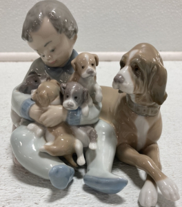 Lladro Boy with Puppies Figurine