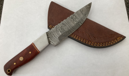 Damascus Full Tang Dagger With Leather Sheath