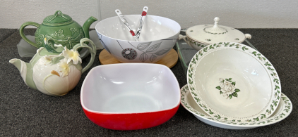 Vintage Pyrex Bowl, Ceramic Teapots, Cutting Board, and More Dishes