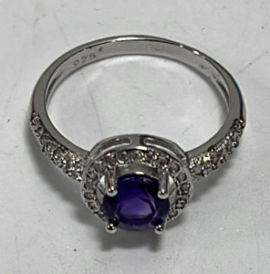 (1) Over 1ct Amethyst And White Sapphire Halo Sterling Silver Ladies Ring Size 6