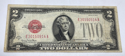 (1) 1928 F Red Seal $2 Bill