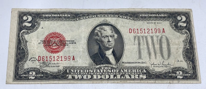 (1) 1928 F Red Seal $2 Bill (Rare)