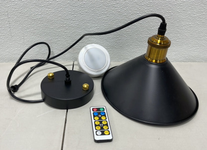 (3) Black And Gold LED Hanging Indoor Light Fixtures W/ Remotes