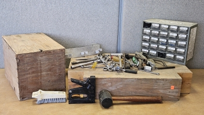 Hand Tools, Hardware Drawers w/ contents, Cutting Block, Storage Box