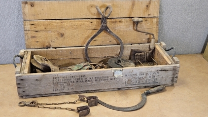 Antique Pulleys & Tools in Howitzer Ammo Box