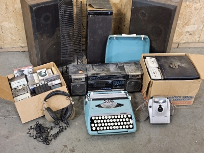 Vintage Boombox w/ cassettes, Manual Typewriter, Polaroid Camera, Speakers & Headphones