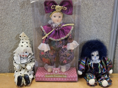 10" Poseable Porcelain Doll, Clown Dolls