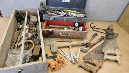 20" Toolbox w/ Hand Tools, 36" Wood Tool/Parts Tote