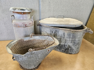 Vintage Coal Bucket, Milk Can, & Pot w/ lid