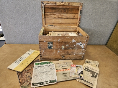 Wood Crate w/ Vintage Newspapers, Magazines, & Memorabilia