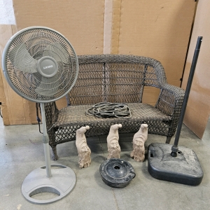 Wicker Bench, Working Fan, Pond De-icer, Unpainted Gnomes, More