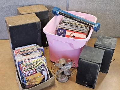 LP Records, Speakers, Working Black Light, Working Vintage Metal Fan, Car Magazines