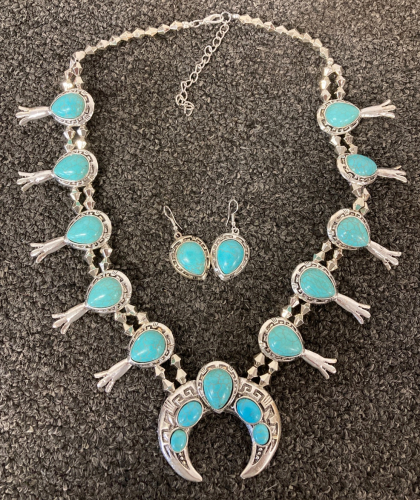 Turquoise And Silver Necklace With Matching Earrings