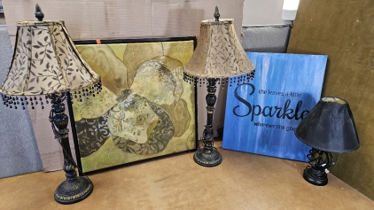 Working 34" 3-Way Lamps, Working 18" Lamp, Paintings