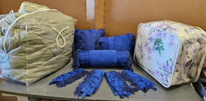 Queen Comforters, Decorative Pillows w/ Curtain Tie Backs