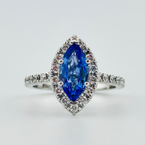 $14,950 18K White Gold Sapphire & Diamond Ring