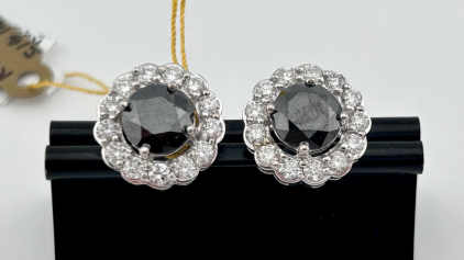 $10,370 14K White Gold Black & Colorless Diamond Earrings
