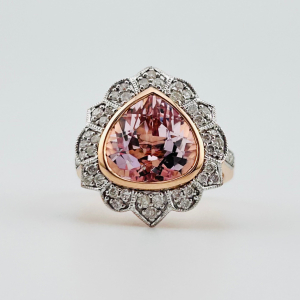 $5,310 14K Gold Morganite & Diamond Ring