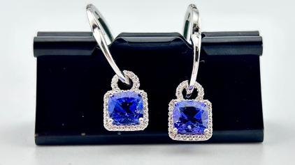 $7,470 14K White Gold Diamond & Tanzanite Earrings