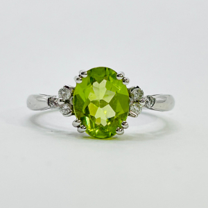 14K White Gold Diamond & Tourmaline Ring