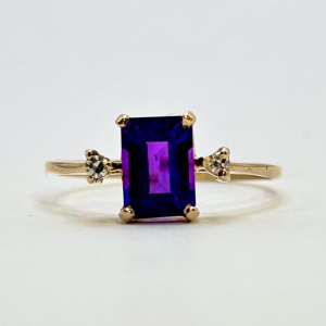 14K Gold Diamond & Amethyst Ring