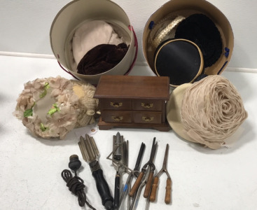 (10) Vintage Hats (7) Vintage Hair Tools (1) Musical Jewerly Box