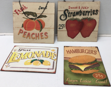 Peaches, Strawberries, Lemonade, Hamburgers Signs