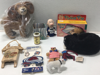 Vintage Flying Pig, Retirement Pills, Assorted Stuffed Animals, Statue And More