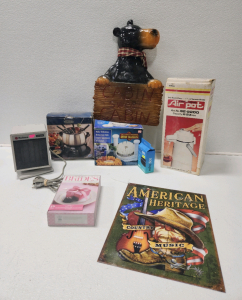 Holmes Heater, Fondue Set, Favor Box Set, Onion Machine, Air Pot, Echo Dot, Cabin Sign, American Heritage Sign