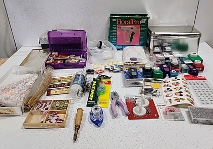 Crafting Supplies, Assorted Punch Shapes, Small Beads, Glue Gun, Blank Envelopes, Scrapbooking Supplies