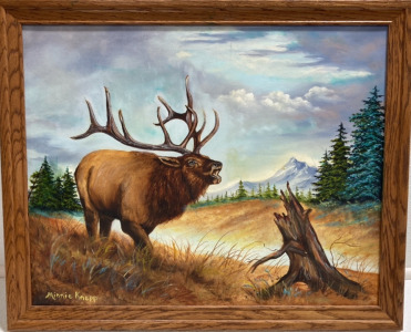 Framed Elk Painting by Minnie Knapp