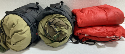 (1) Red Sleeping Bag, (2) Military Grade Sleeping Bags