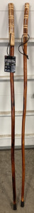 (2) Carved Handle 55&rdquo; Wood Hiking Sticks