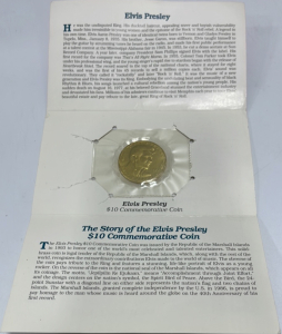 (1) 1993 Commemorative Gold Toned Elvis Presley Ten Dollar Coin