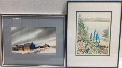 (1) Framed Farm Painting, (1) Framed &ldquo;View From The Garden&rdquo; Print