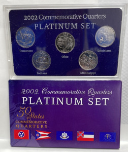 (1) Set Of Five Platinum Set 2002 Commemorative Quarters Set W/ Case