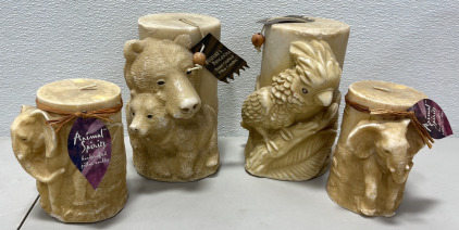 (2) Natures Kingdom Hand Crafted Pillar Candles, (2) Animal Spirits Hand Crafted Pillar Candles