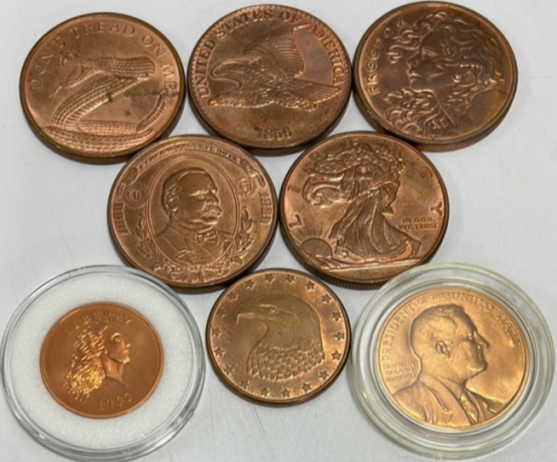 (8) Various Copper Rounds
