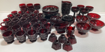 61pc Red Avon Glass Dishware Set