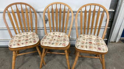(3) Matching Wood Dining Chaira w/ Cushions