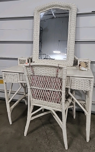 Whicker Desk with Chair and Vanity Mirror